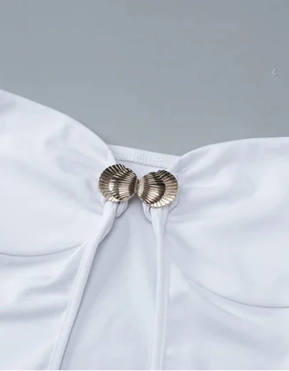 Metal Button Strapless Cut Out Long Dress