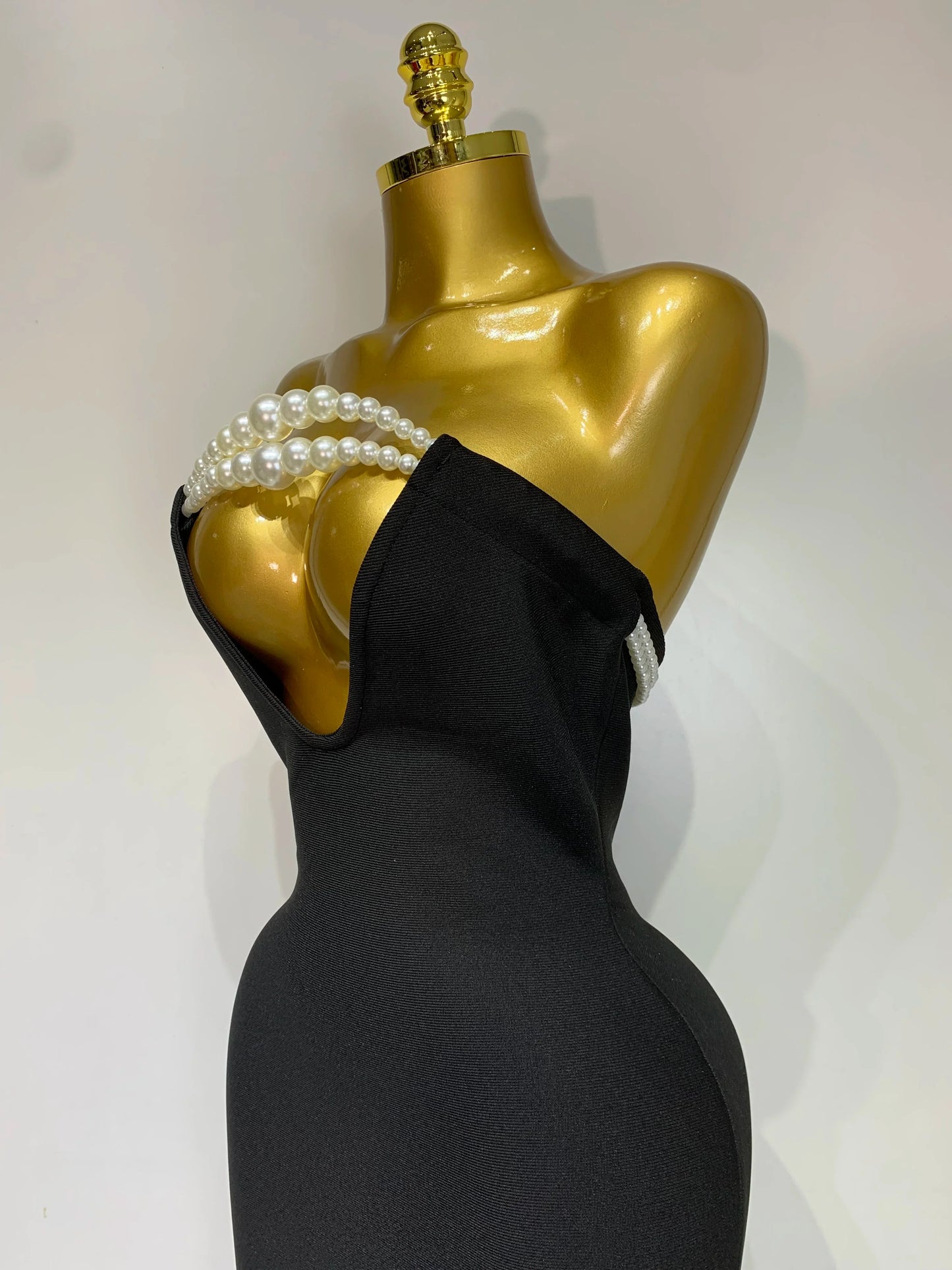 Black Backless Strapless Beading Long Bodycon Dress