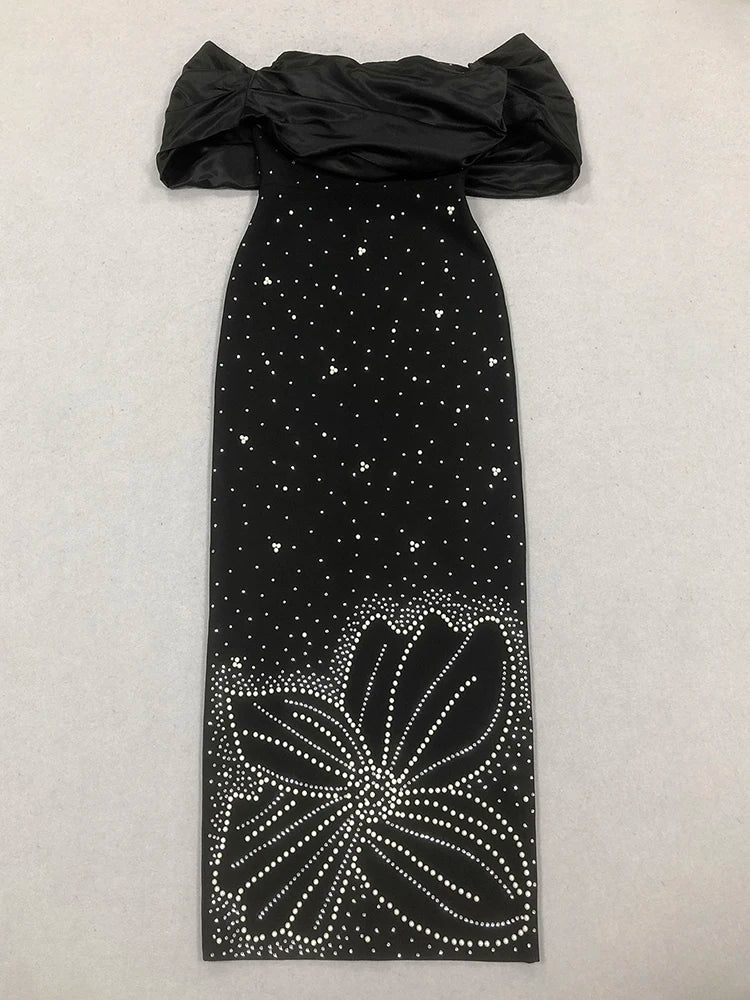 Off-Shoulder Crystal Bodycon Evening Gown