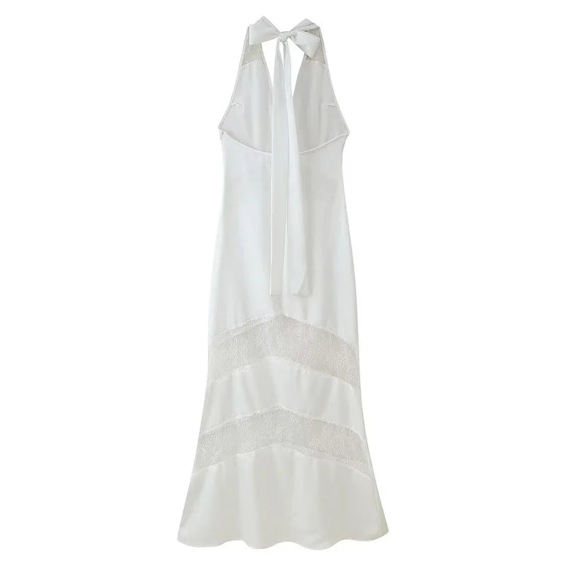 Halter Lace Patchwork Maxi Dress