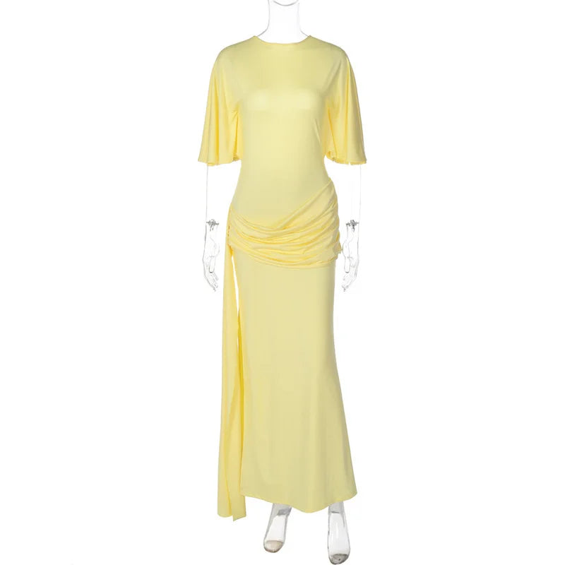 Ruched Yellow Maxi Dress | Draped Open Back Occasionwea