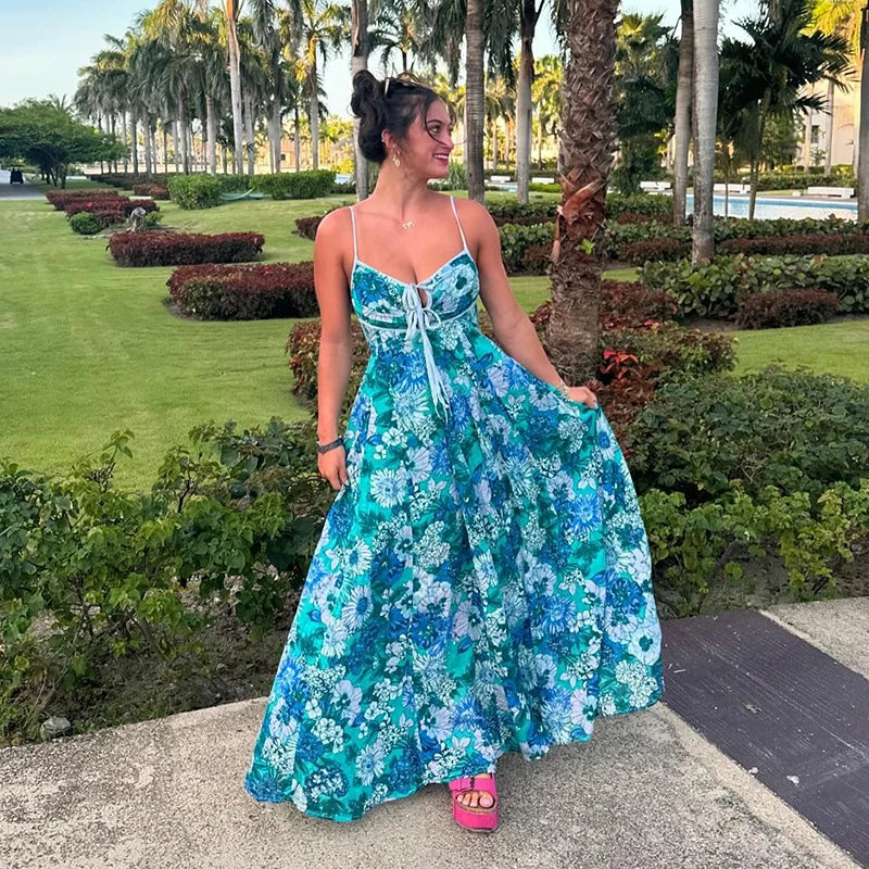 Floral Printed Sleeveless Maxi Dress – Elegant Summer Slip Dress