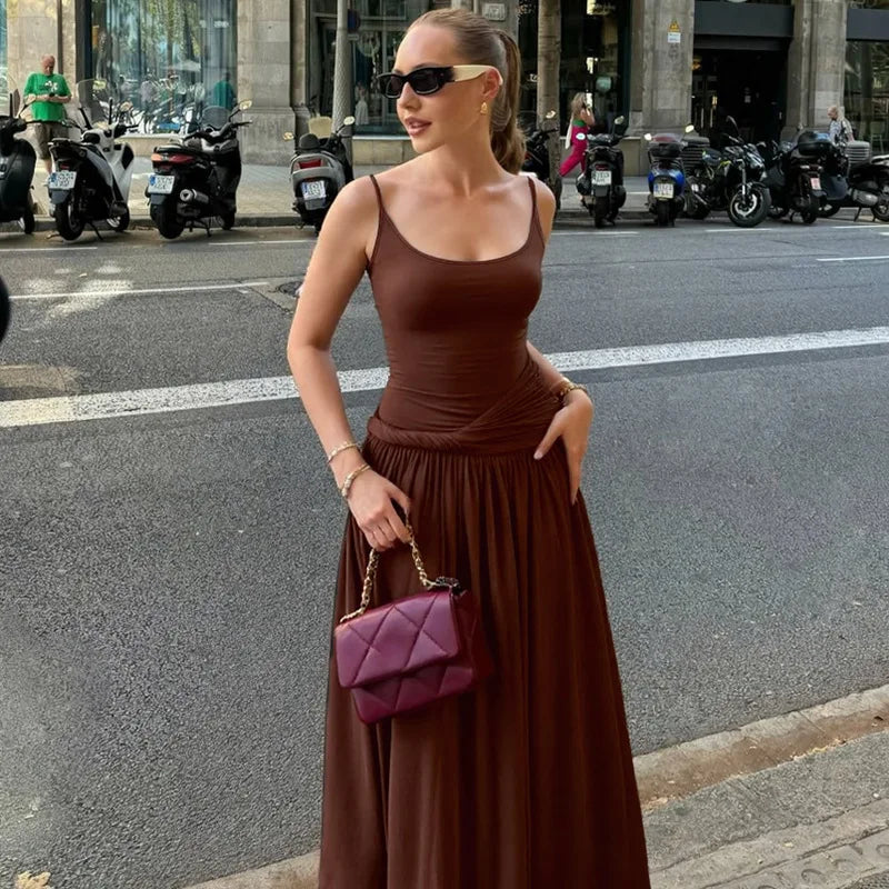 Sling Twisted Pleated Maxi Dress