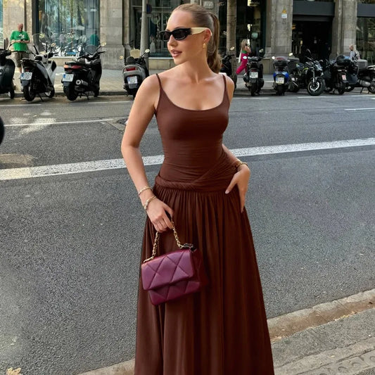 Sling Twisted Pleated Maxi Dress