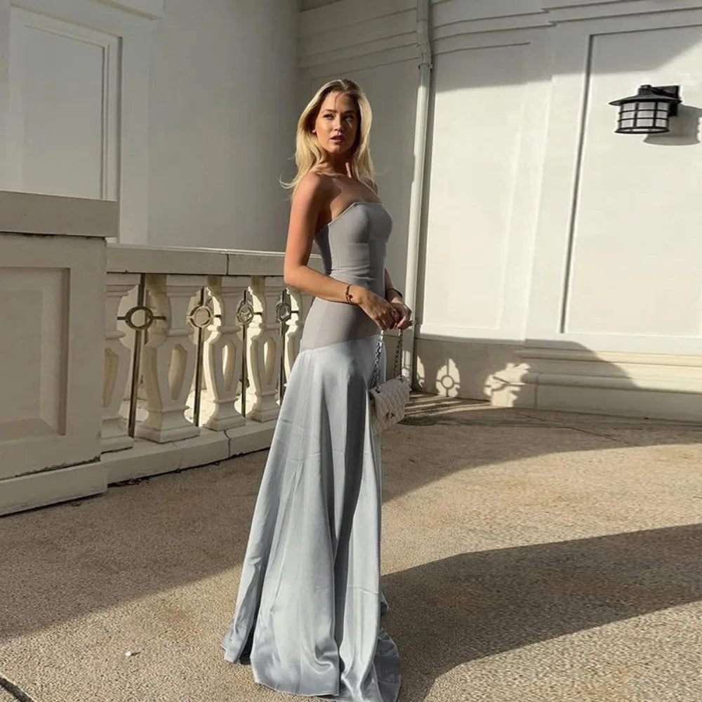 Strapless Grey A-Line Gown | Elegant Formal Evening Dress