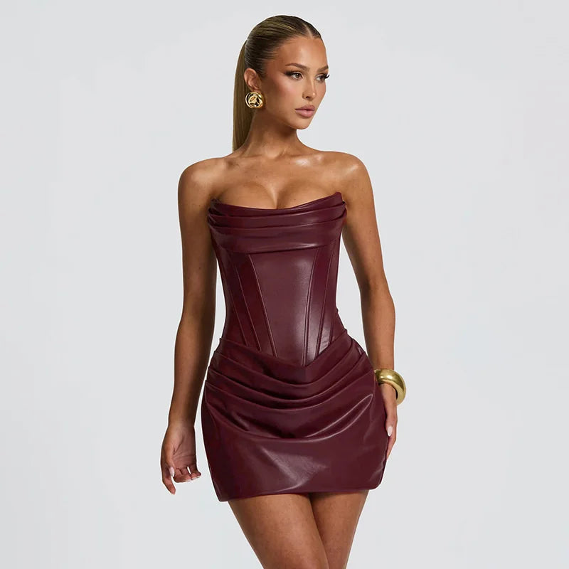 PU Leather Mini Corset Dress
