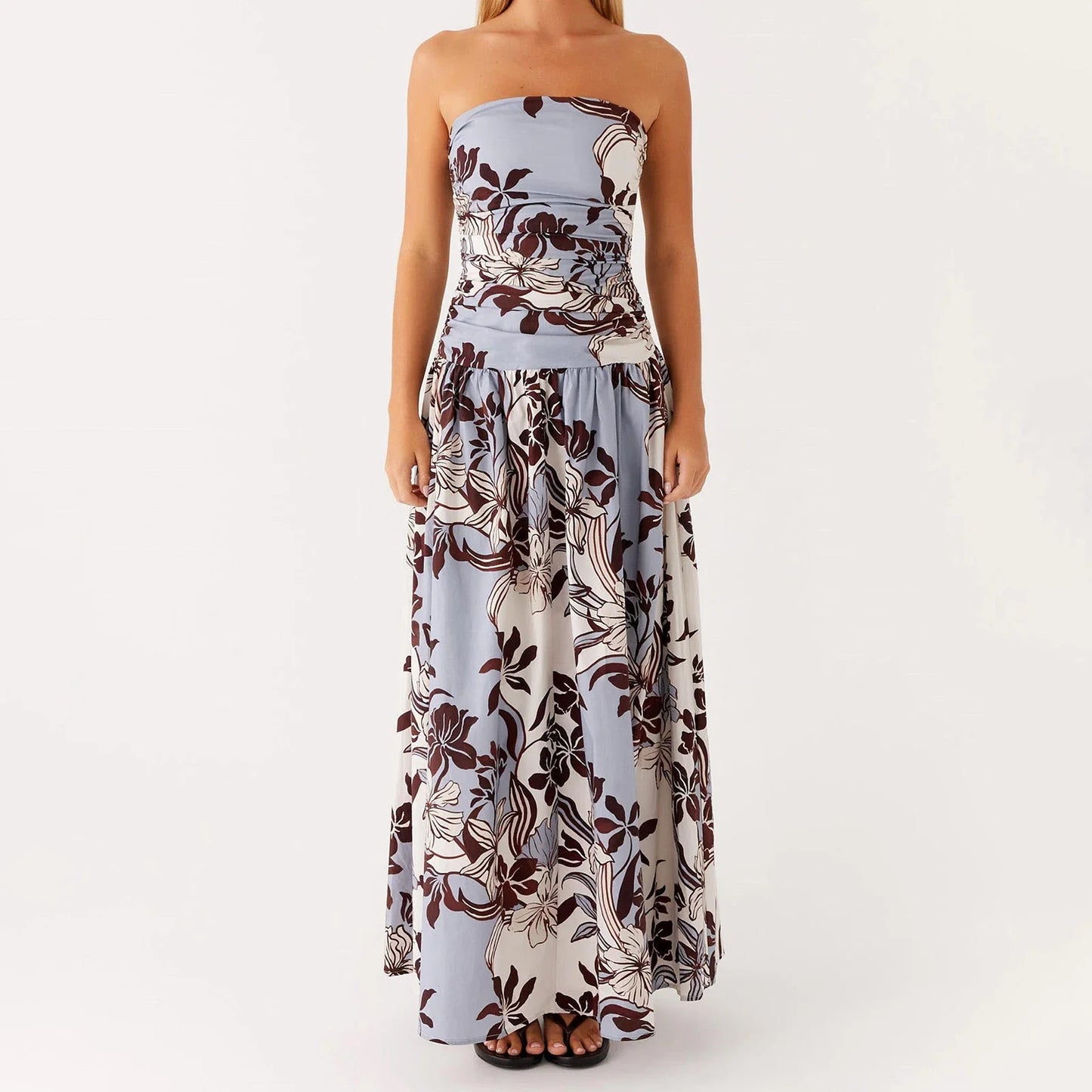 Floral Strapless Maxi Dress | A-Line Summer Beachwear