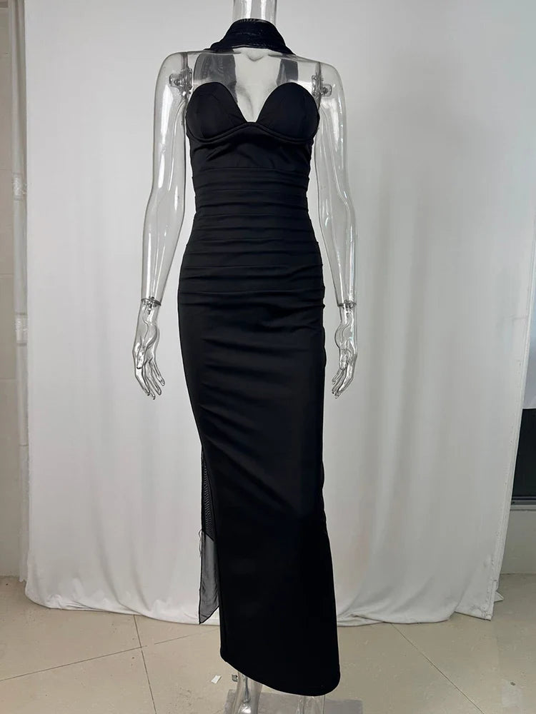 Black Strapless Off-Shoulder Maxi Gown – Elegant Backless Dress