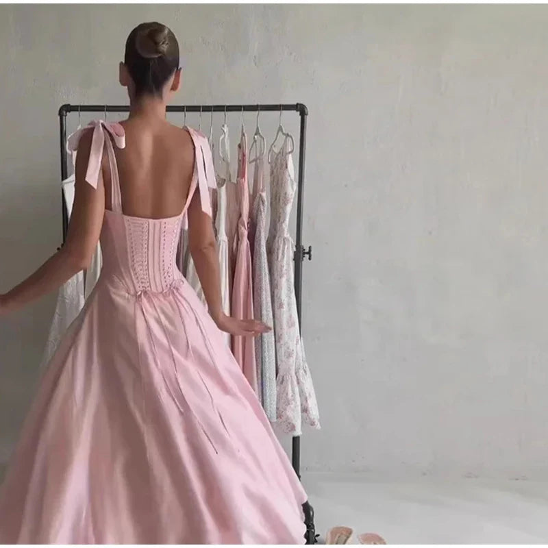 Pink Strap Maxi Dress - Chic Solid Summer Evening Party