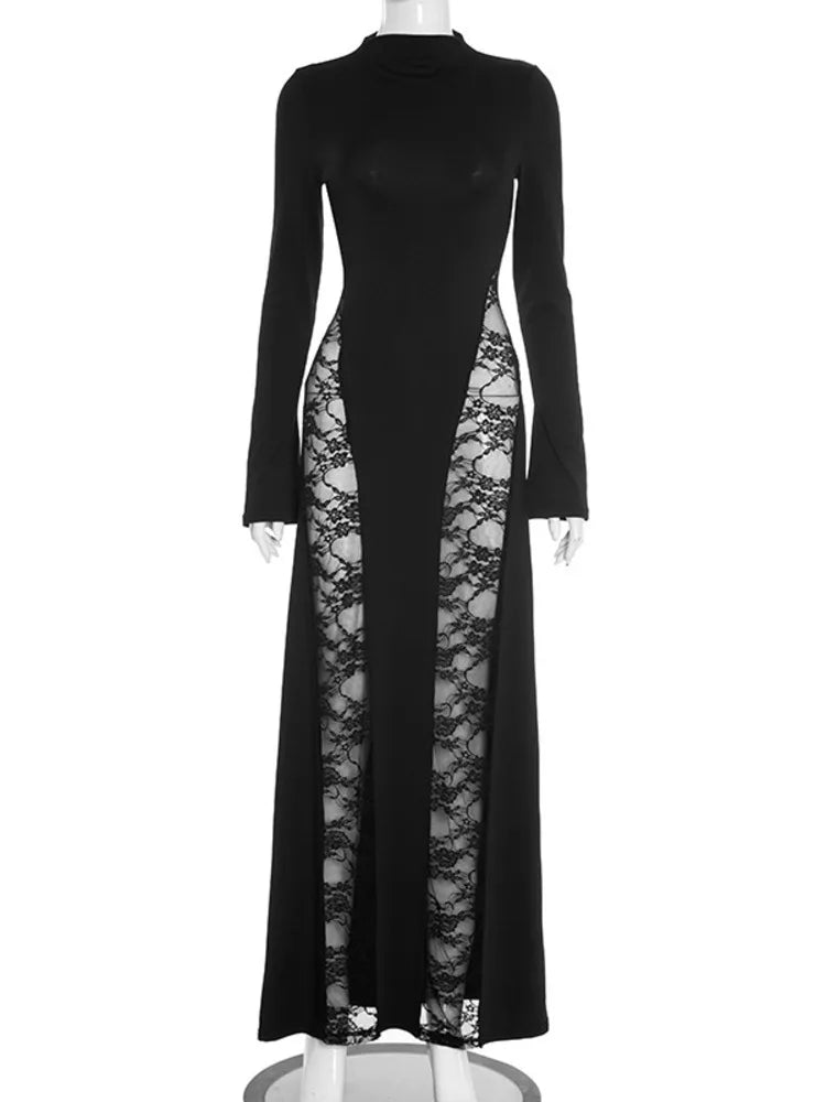 Lace Patchwork Bodycon Maxi Dress