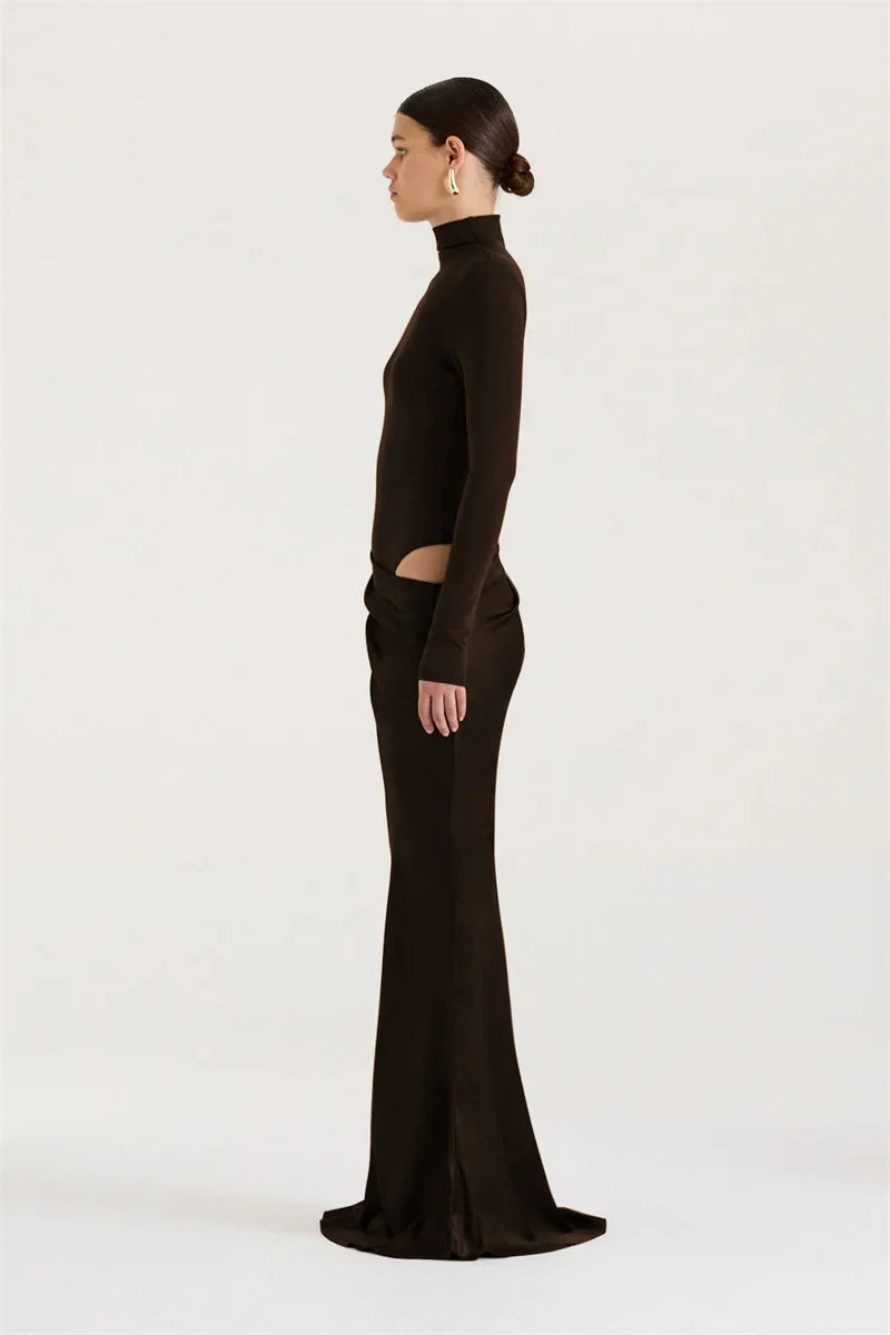 Turtleneck Ruched Maxi Dress | Sleek Fall Evening Look