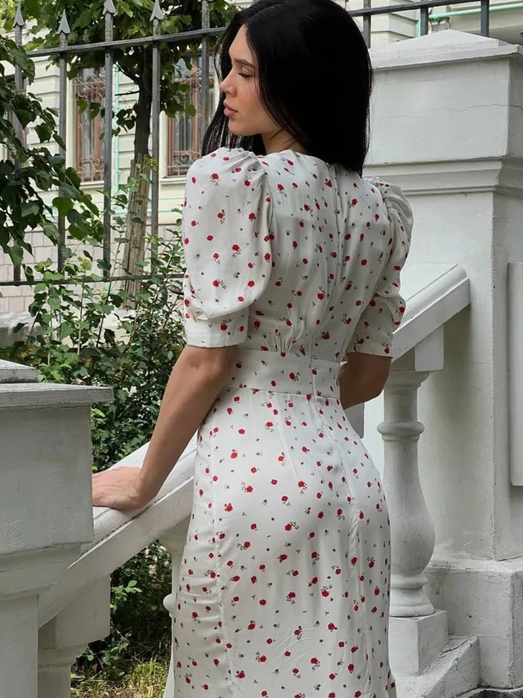 Half-Sleeve Polka Dot Midi Dress