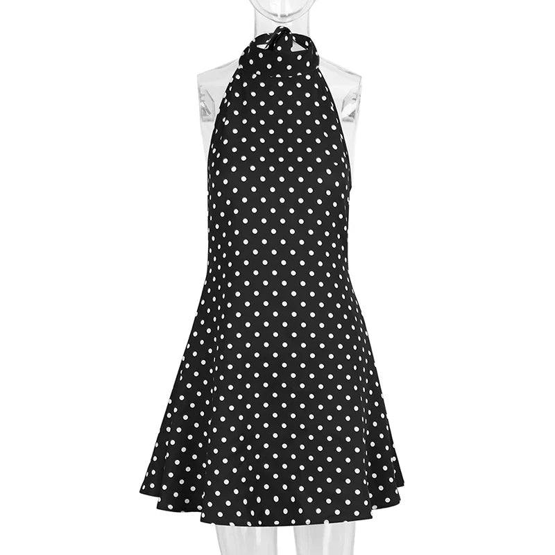 Polka Dot Halter Mini Dress | Elegant Backless Summer Style