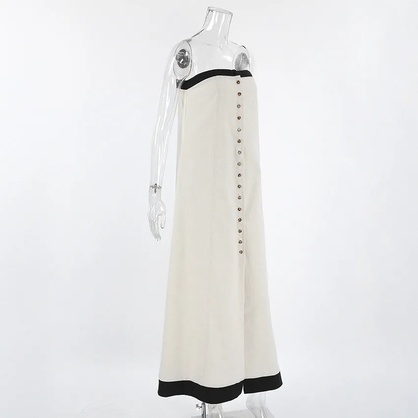 Minimalist White Strapless Maxi | Black Trim & Linen Comfort