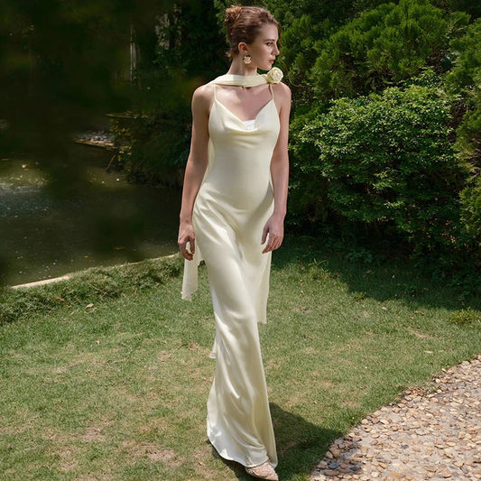 Satin Backless Spaghetti Strap Sling Dress