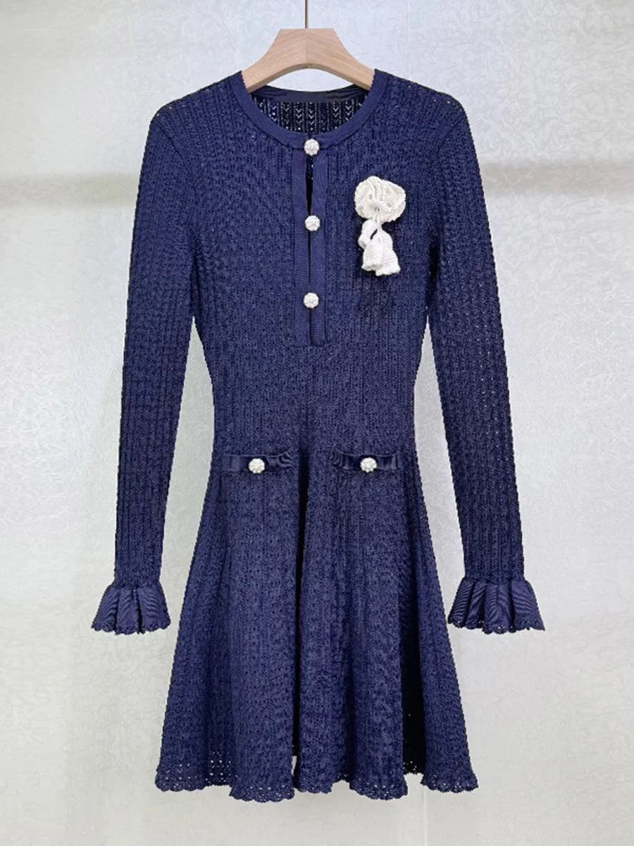 Slim-fit knit mini dress with flared skirt