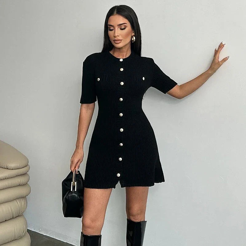 Ribbed Knit Mini Dress | Slim-Fit Buttoned Resort Look