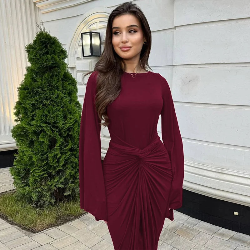 Ruched Long-Sleeve Maxi Dress