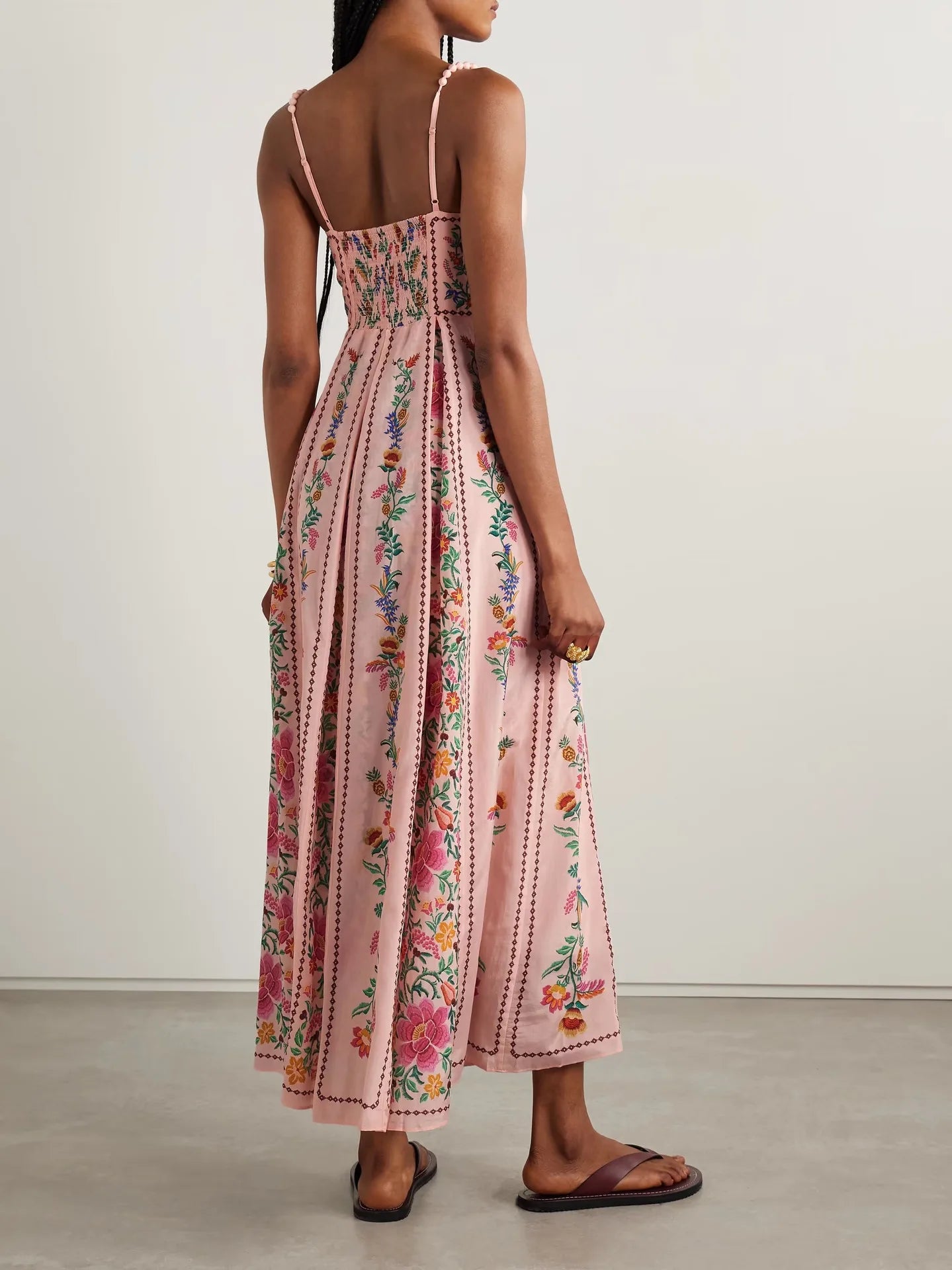 Floral Print Pleated Tube Top A-Line Maxi Dress with Low Cut Back