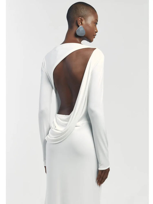 Long-Sleeve Backless Cut-Out Maxi Dress