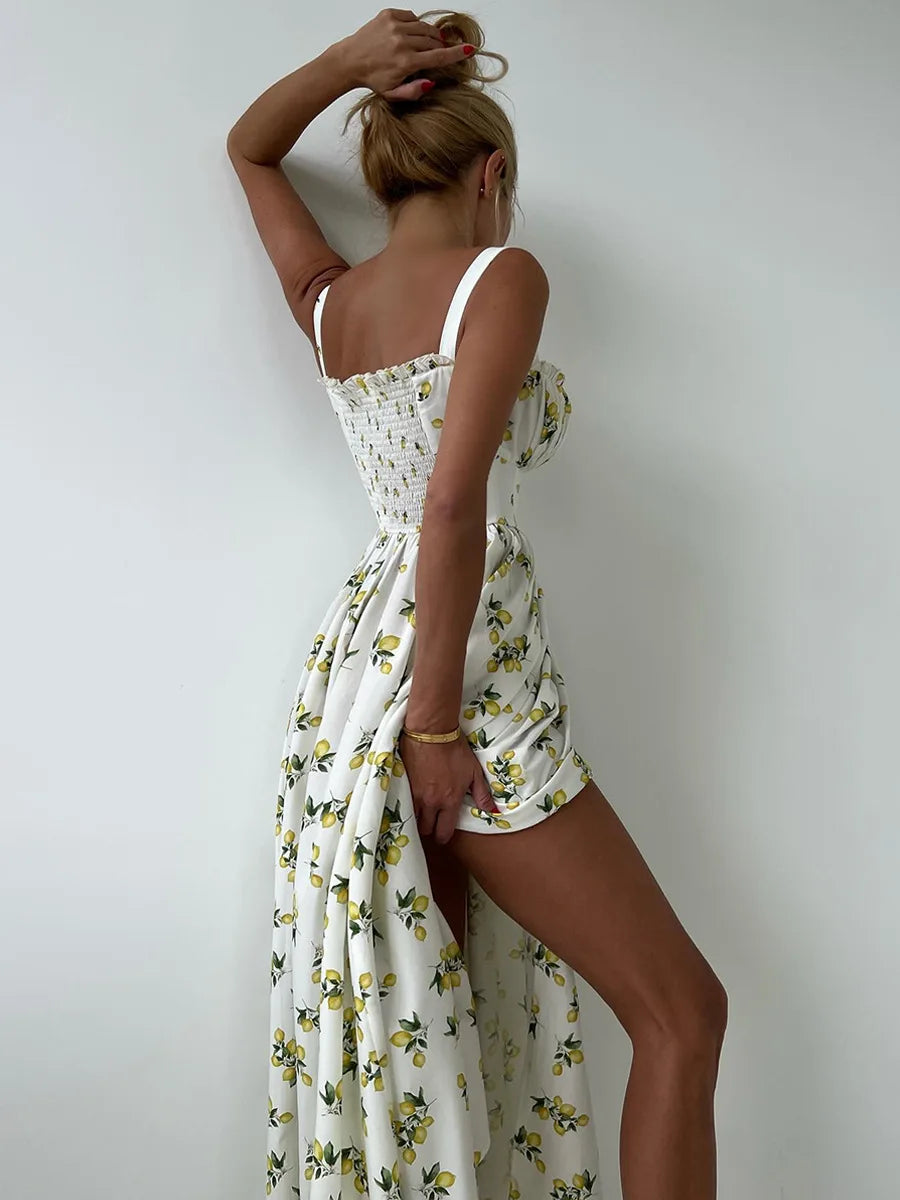 Black Floral V-Neck Maxi Dress with Slit