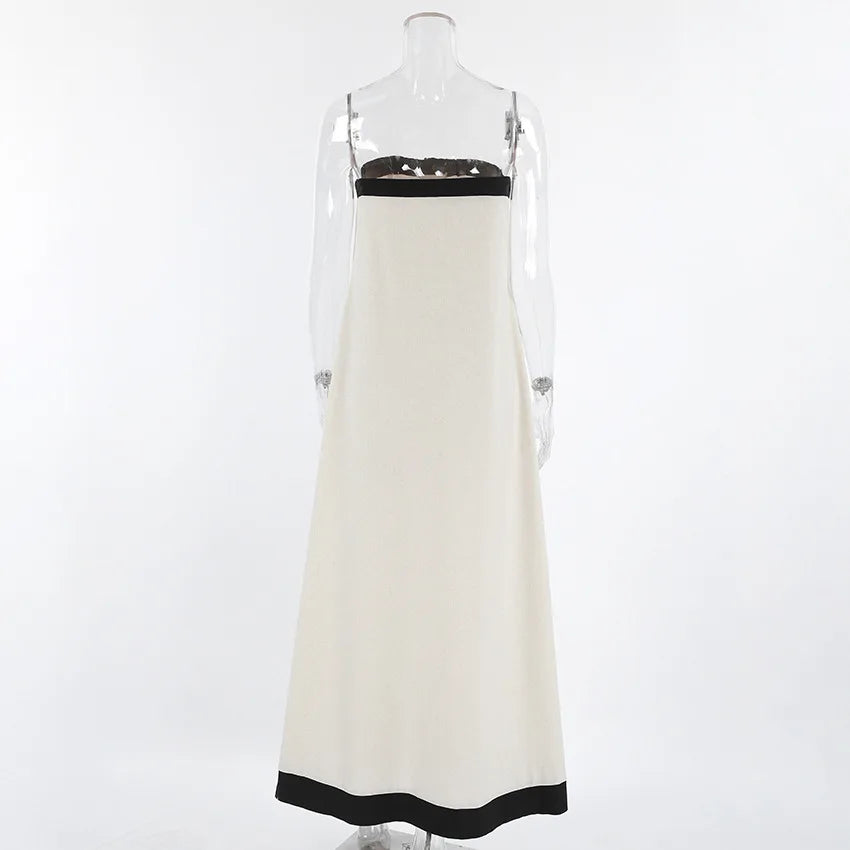 Minimalist White Strapless Maxi | Black Trim & Linen Comfort