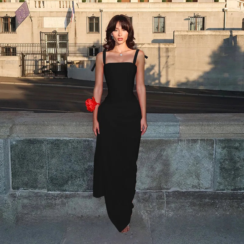 Tie Up Solid High Slit Folded Midi Dress