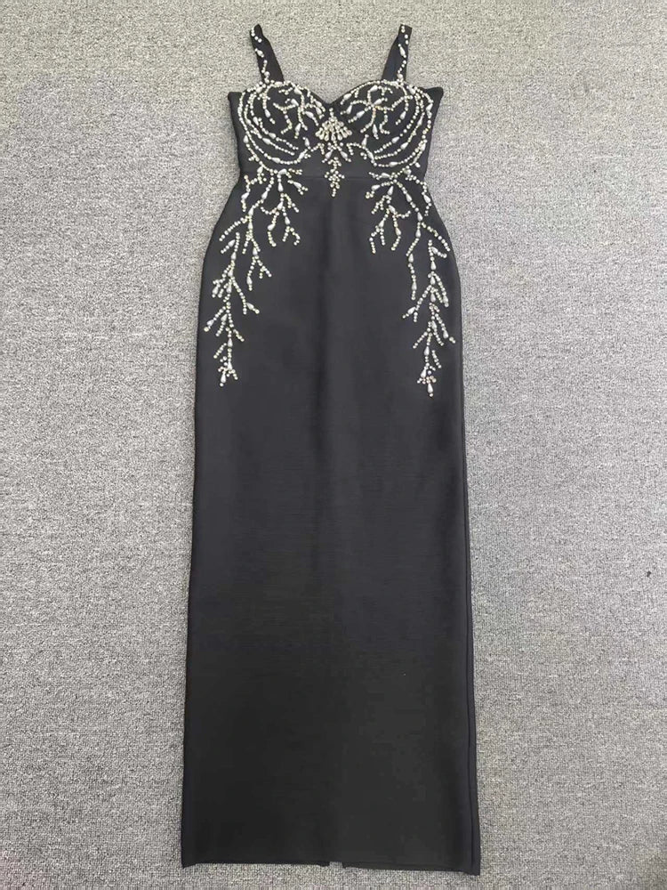 Black Spaghetti Strap Diamond Bandage Gown