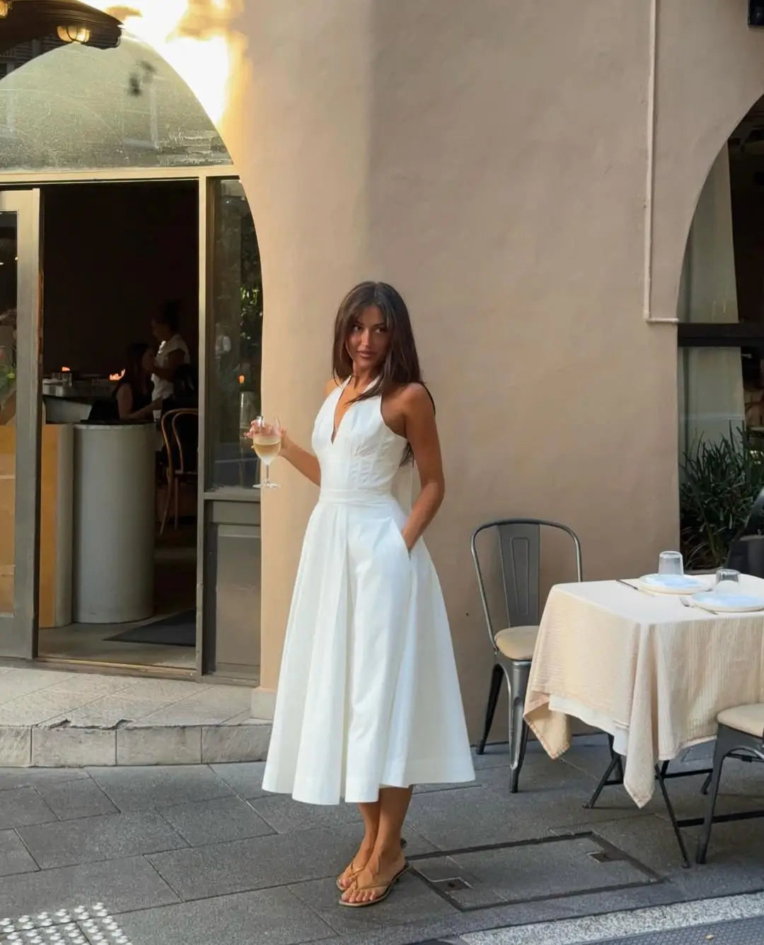 Floral Halter Midi Dress – Deep V Neck Backless Summer A-Line Sundress