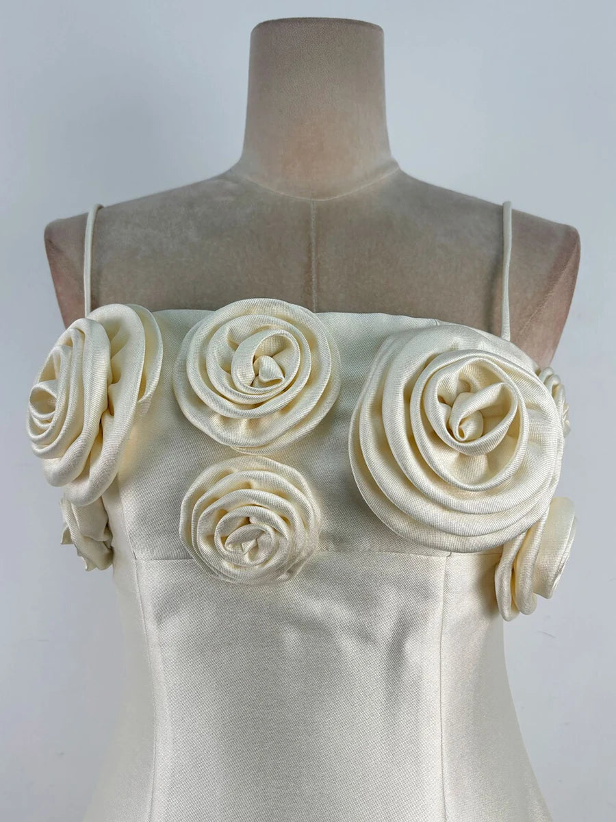 Apricot Strapless 3D Flower A-Line Maxi Dress