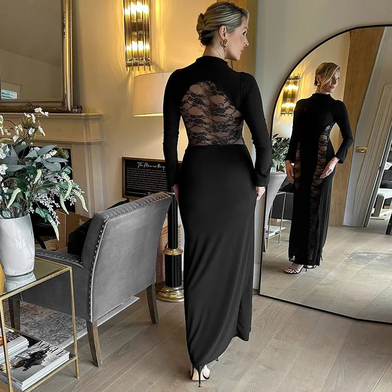 Lace Patchwork Bodycon Maxi Dress