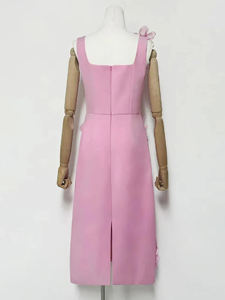 Square Neck Floral Bodycon Dress | Sleeveless Mid-Calf Gown