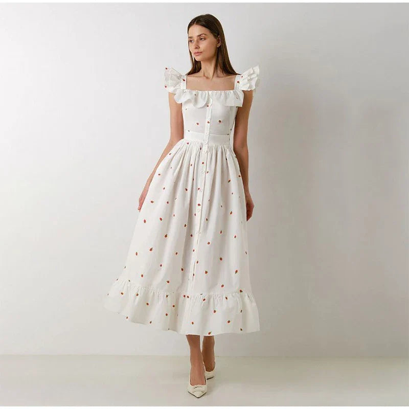 Elegant Ruffled Paisley Maxi Dress for Summer Soirees