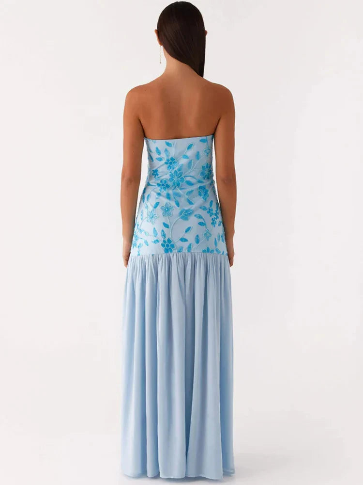 Off-Shoulder Split Print Maxi Dress