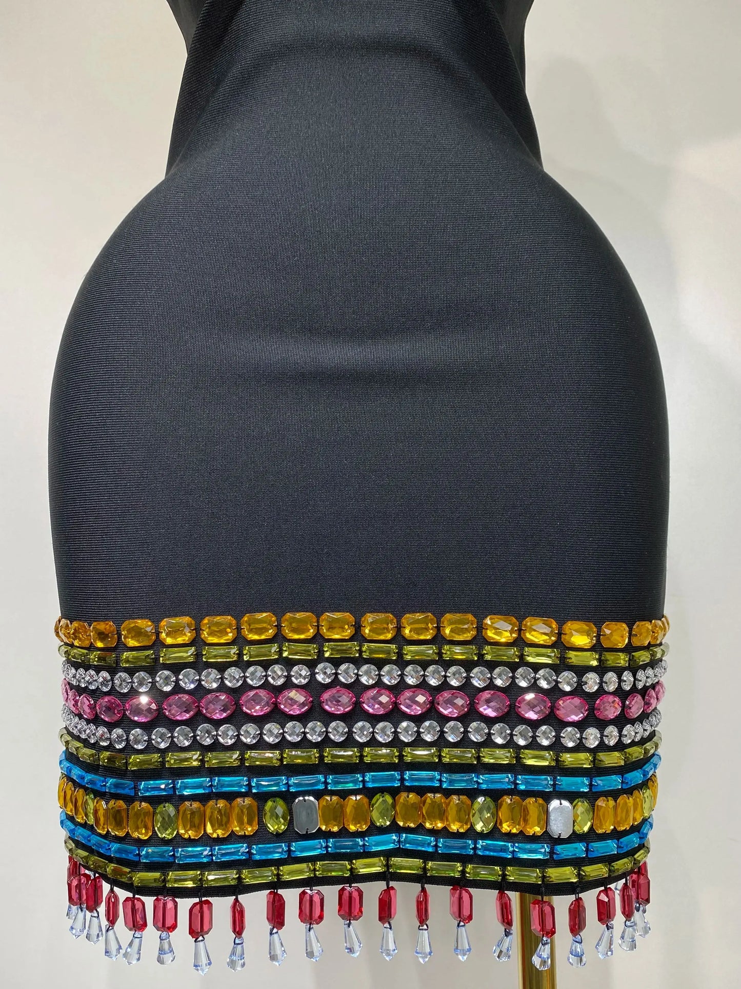 Black Sparkly Colorful Diamonds V-Neck Bodycon Mini Dress