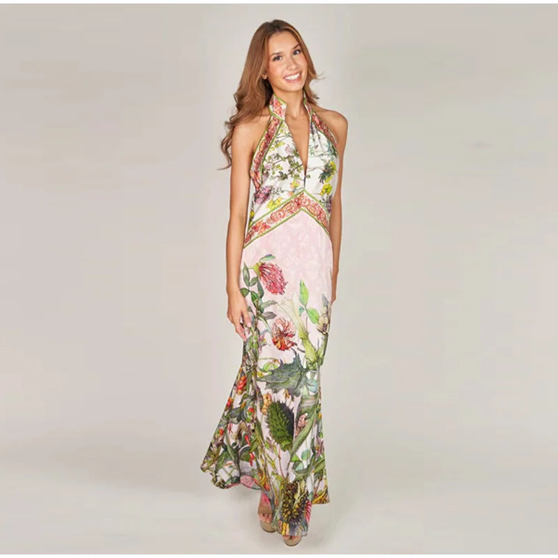 Floral Halter Backless Maxi Dress | Breezy Garden Party Style