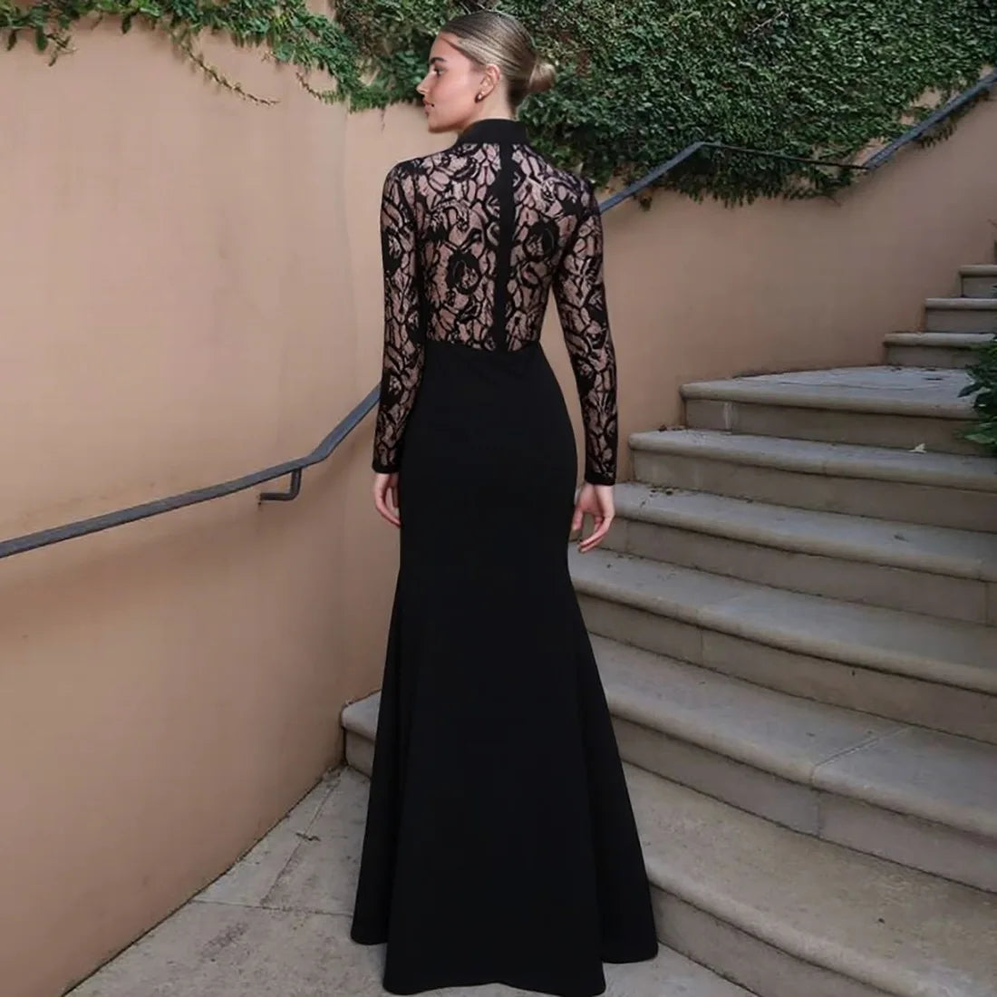 Black Lace Turtleneck Maxi Dress