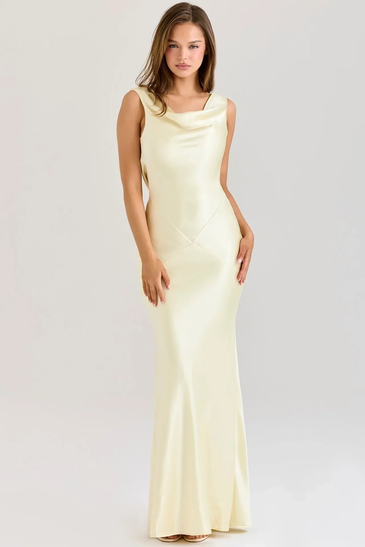 Navy Blue Cowl Neck Gown | Backless Sheath Evening Dress