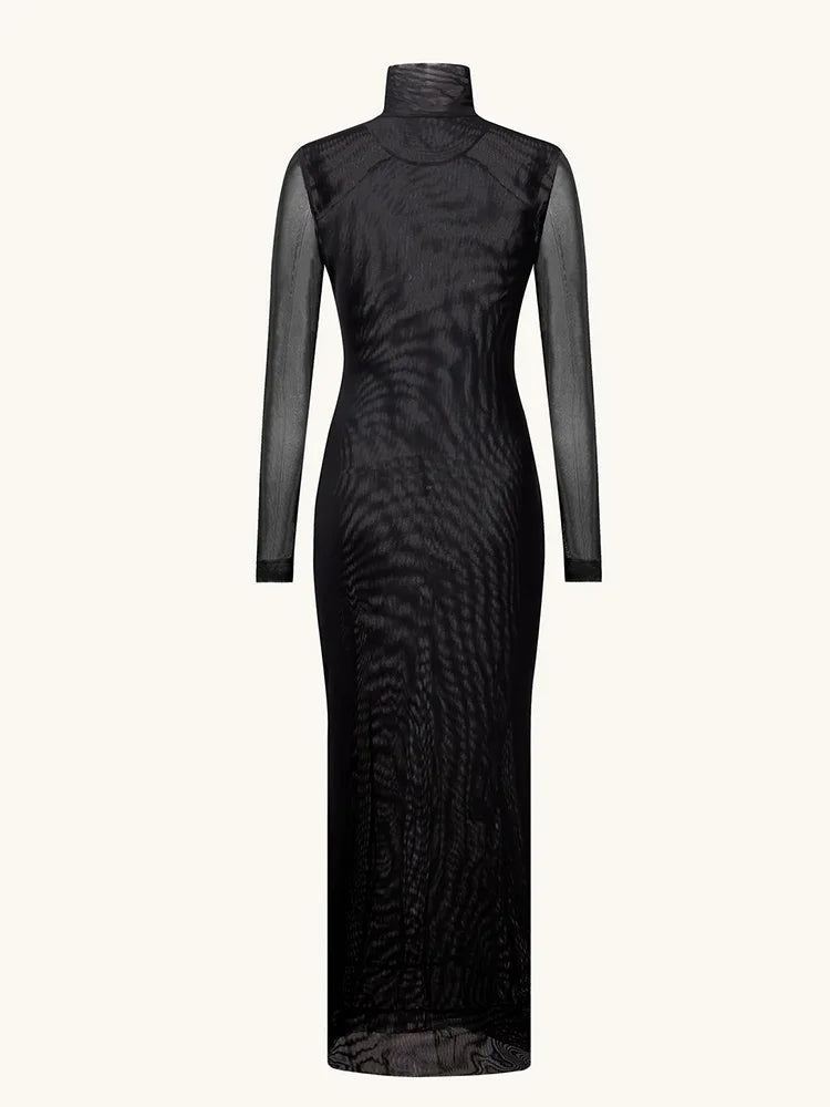 Printed Turtleneck Sheath Maxi Dress with Full Sleeves