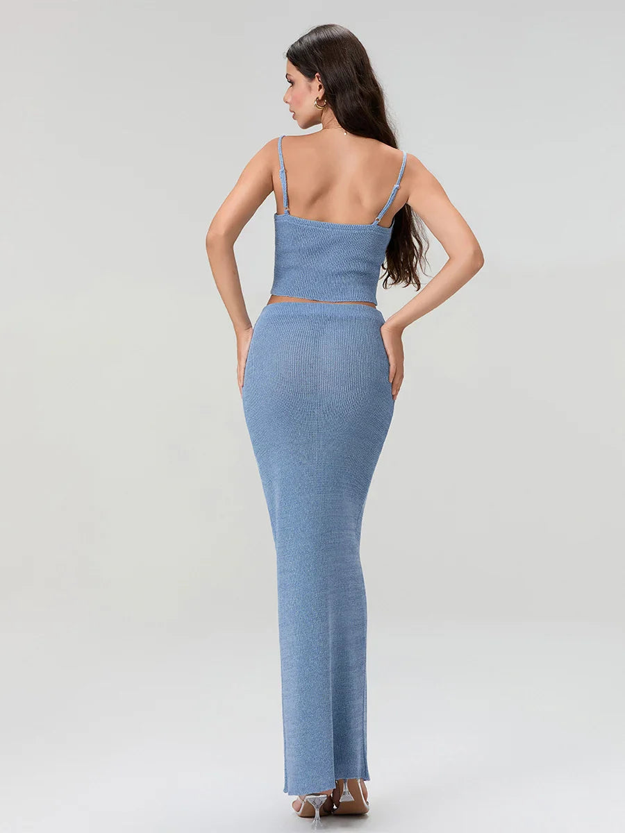Spaghetti Strap Crop Top And Long Skirt Set