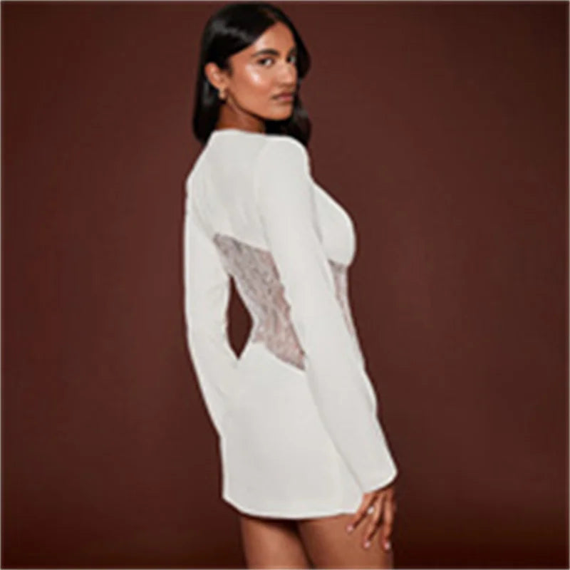 Lace Waist Cutout Long Sleeve Mini Dress