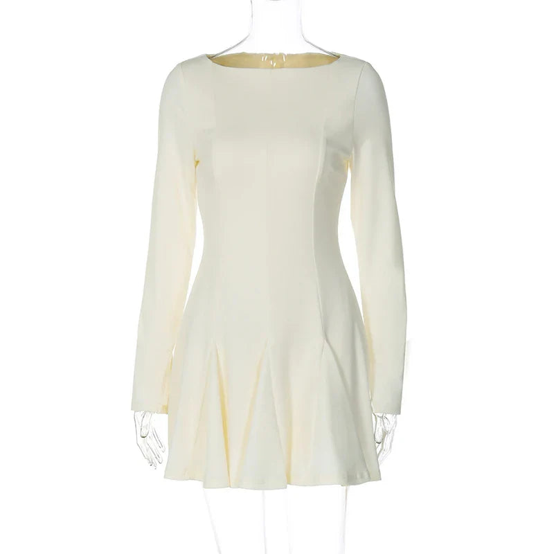 White Pleated Long Sleeve Mini Dress | Effortless Autumn Chic