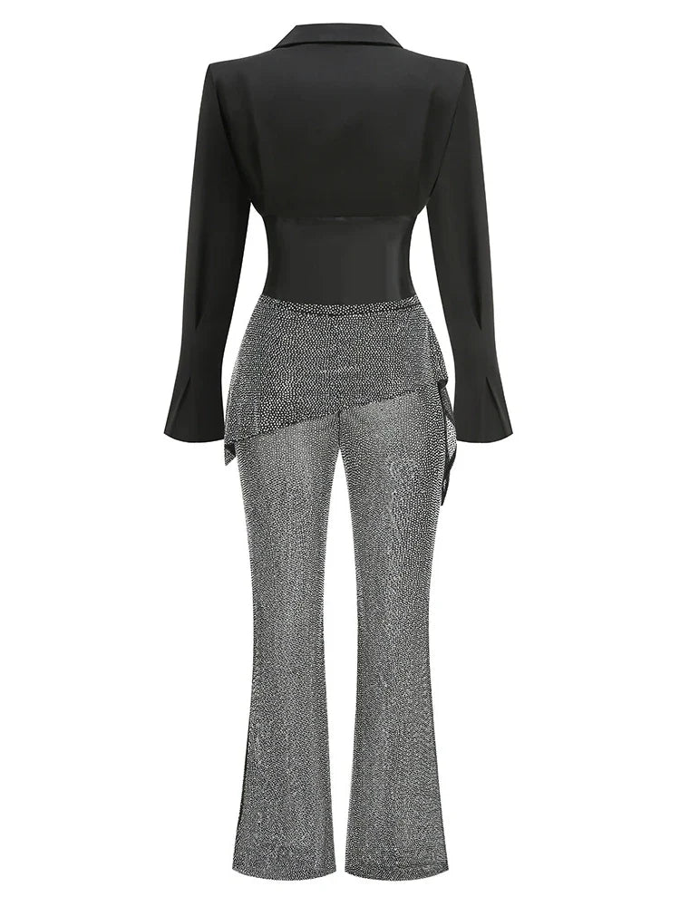 Black Cropped Jacket & Glitter Pant Set | Statement Club Co-ord