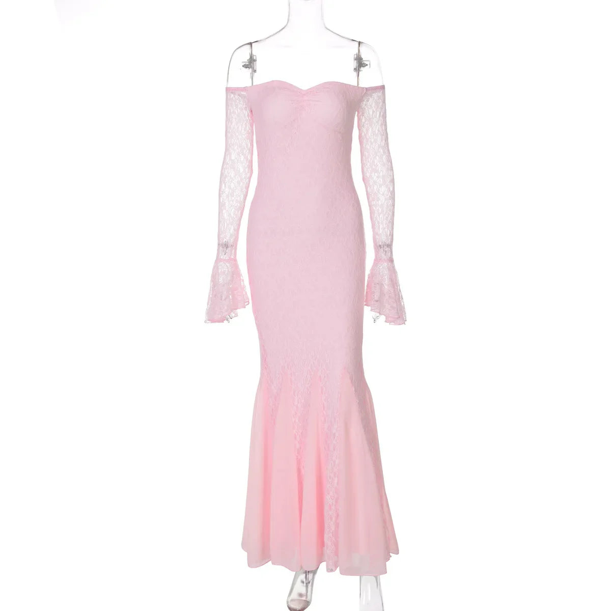 Slimming Spliced Ruffles Maxi Dress - Slash Neck Long Sleeve