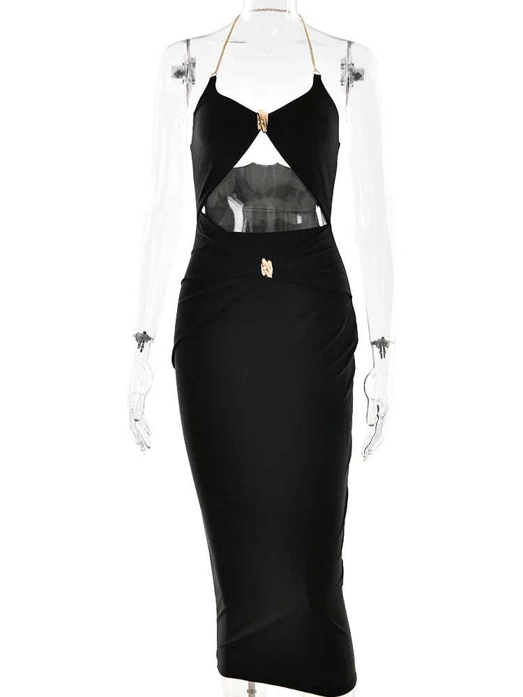 Halter Cut-Out Metal Detail Maxi Dress