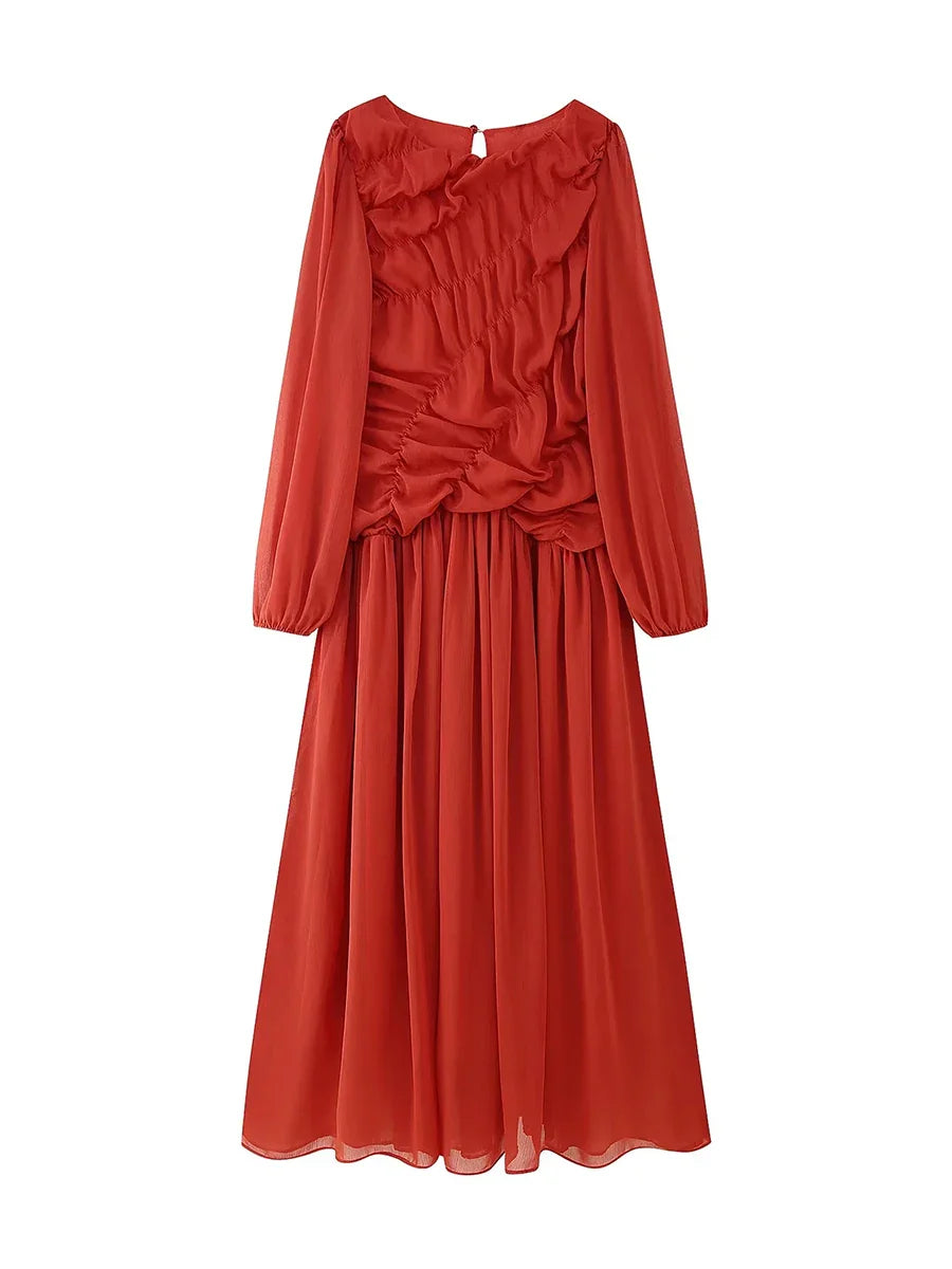 Soft Yellow Pleated Maxi Dress | Long Sleeve Elegant Lounge Look