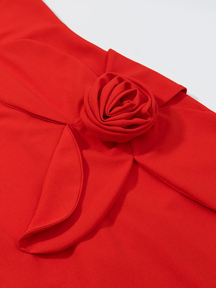 Flower Appliques Strapless Maxi Dress