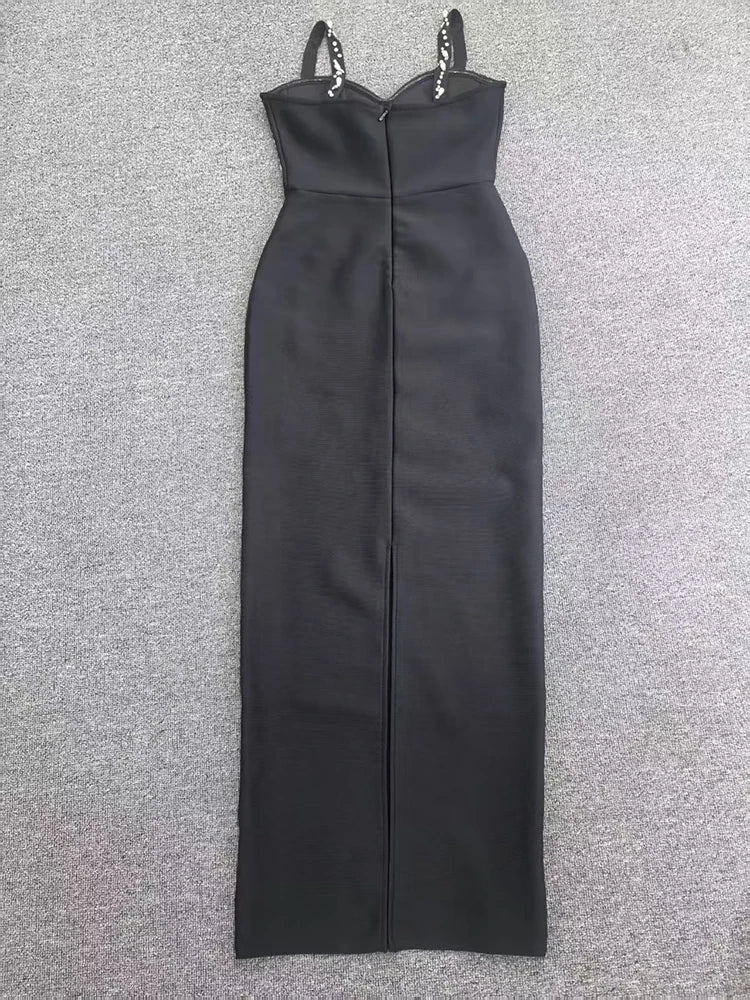 Black Spaghetti Strap Diamond Bandage Gown