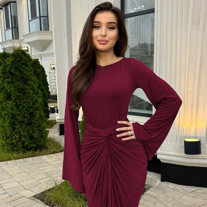 Ruched Long-Sleeve Maxi Dress