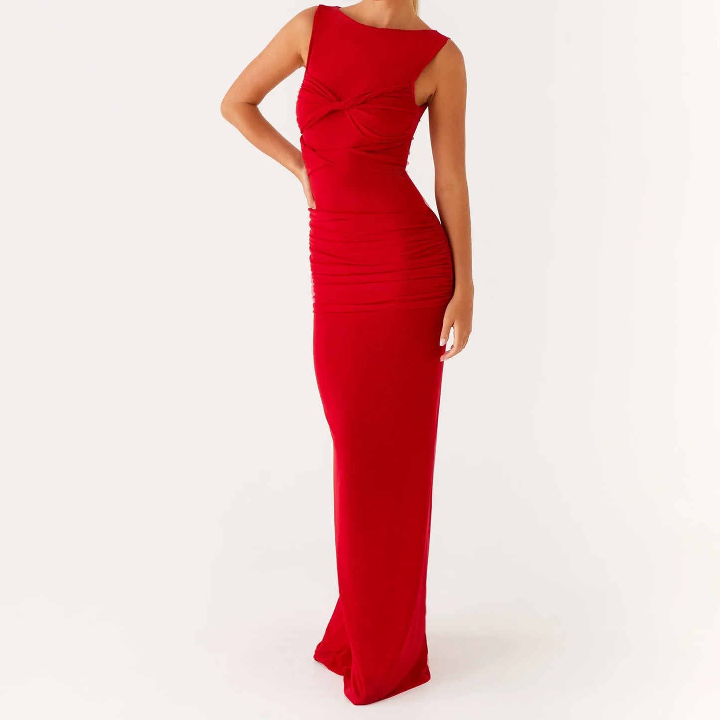 Red evening gown on a white background